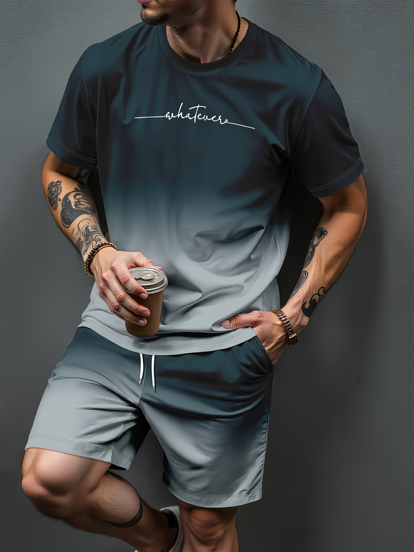 Summer Clothing Items - Gradiënt Letter Patroon 3D Print Trainingspakken