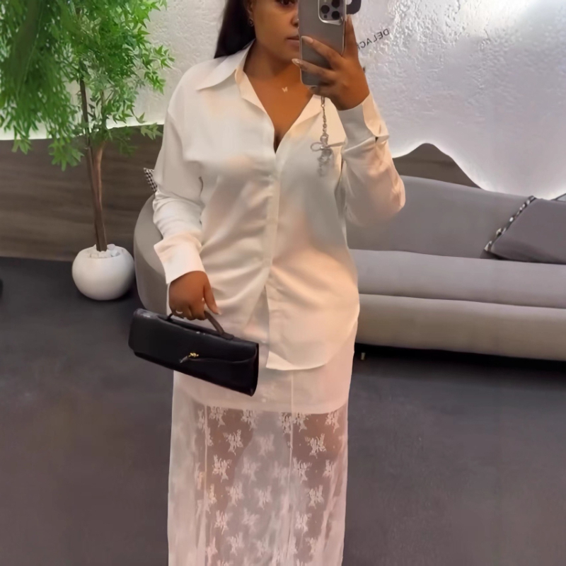 Summer Clothing Work - Tweedelige damessets, rokset, shirt met lange