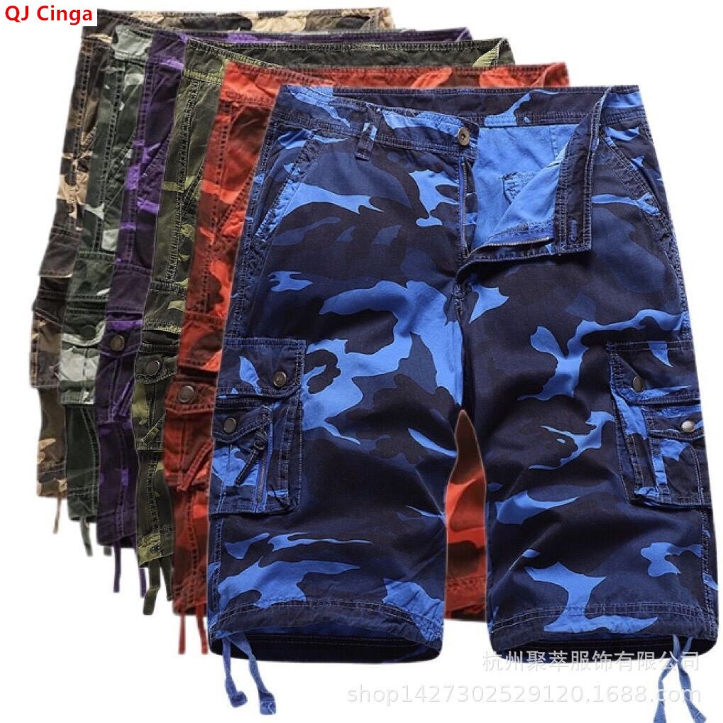 Summer Clothing Work - Blauwe camouflage werkshorts voor heren, casual