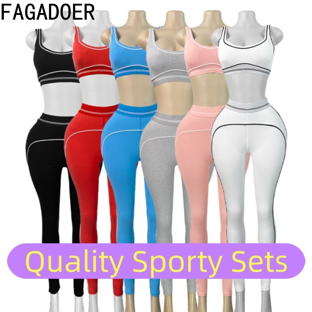Quality Summer Clothing For Women - FAGADOER Mode Patchwork Kwaliteit Sportieve sets