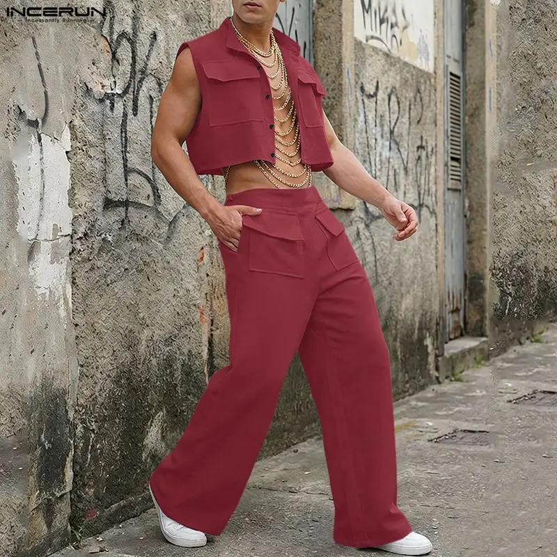 Summer Clothes Fashion - INCERUN Mannen Sets Solid Mouwloze Crop