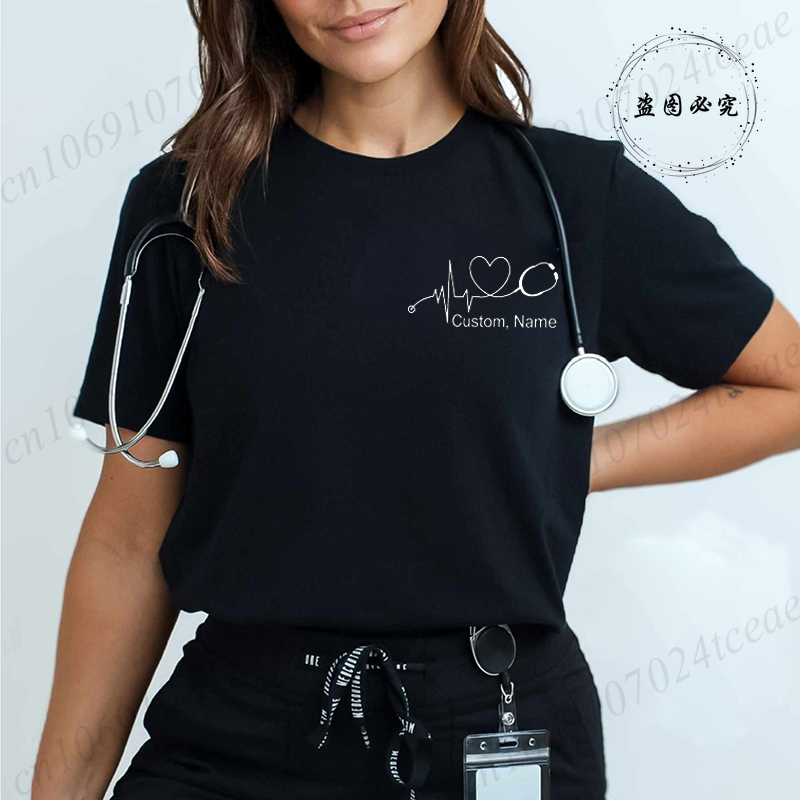 Summer Clothing Name - Aangepaste naam verpleegster shirt stethoscoop hartslag