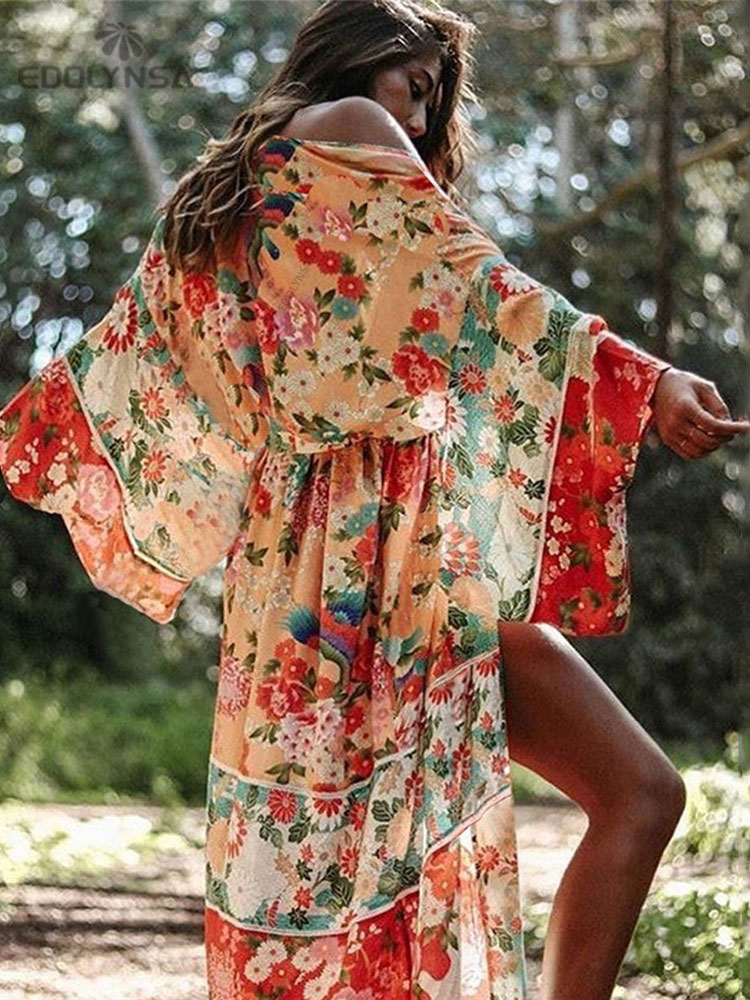 Sarong Pareo Wrap - 2025 Boheemse Bloemendruk Zomerjurk met Open