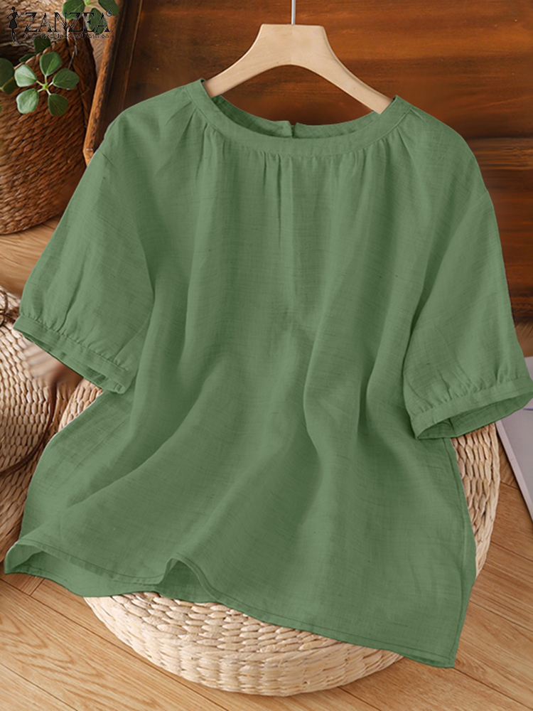 Summer Clothing Work - 2025ZANZEA Zomer Blouses Vrouwen Elegant Solid