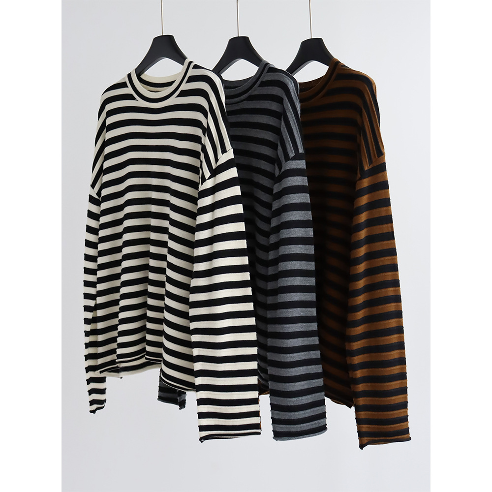 Summer Clothing Yarn - Gestreepte gebreide trui met ronde hals,
