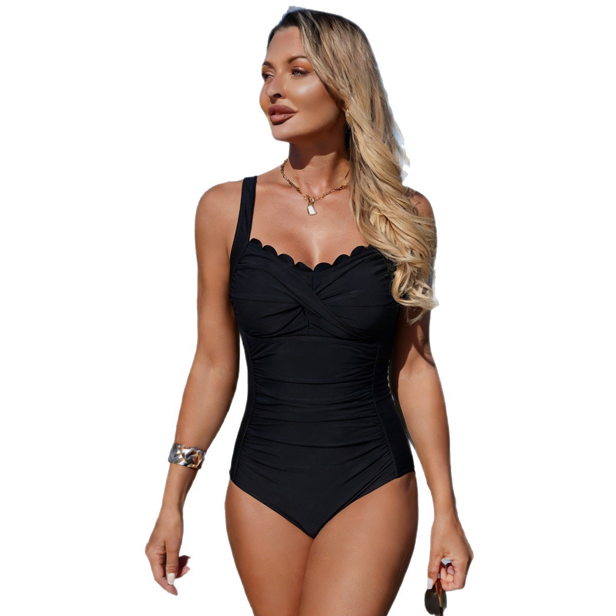 Zwart badpak met gegolfde hals - Swimsuit One Piece recensie en prijs