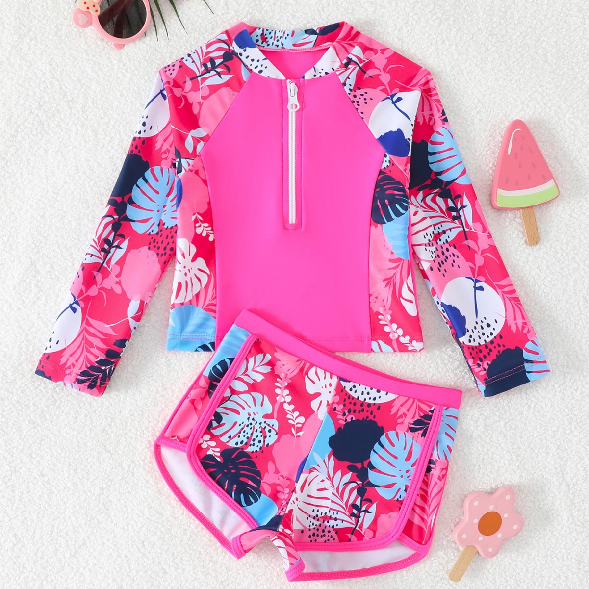 Meisjes badpak met bladerenpri - Rash Guard Long Sleeve recensie en prijs