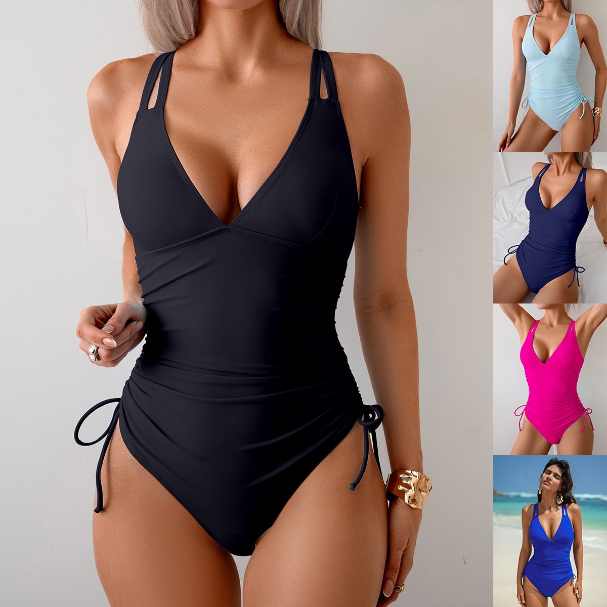 Effen zwart badpak V-hals Geri - Swimsuit One Piece recensie en prijs